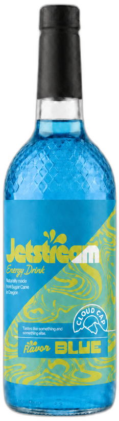 Cloud Cap Jetstream sugar-cane energy drink bottle, flavor Blue
